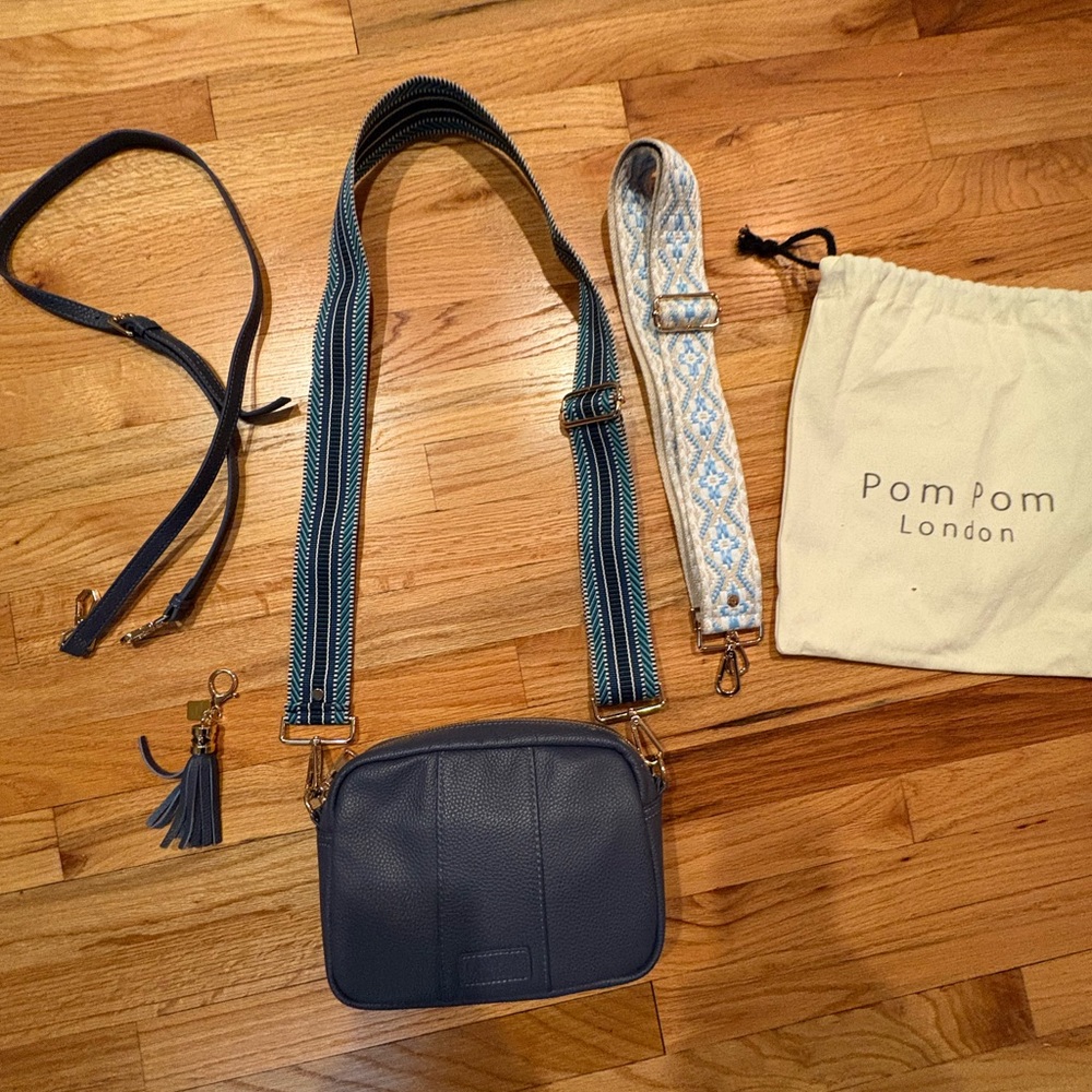 Pom Pom London city bag in slate blue.